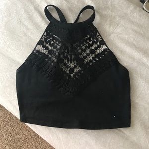 Black lace halter crop top
