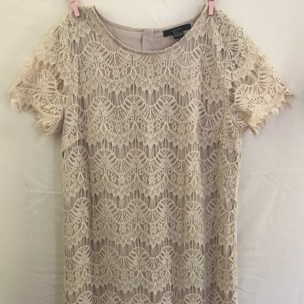 Lace Cream Colored Shift Dress
