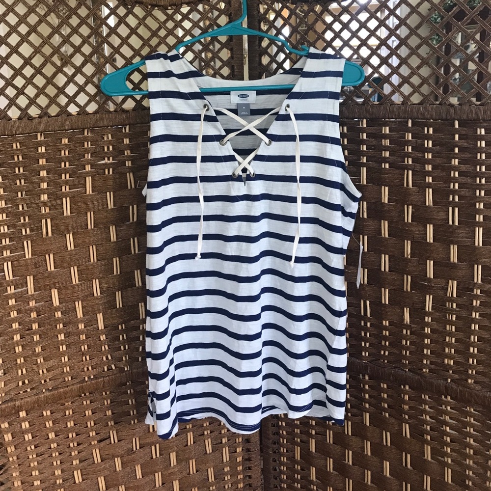 NWT Lace up striped tank top