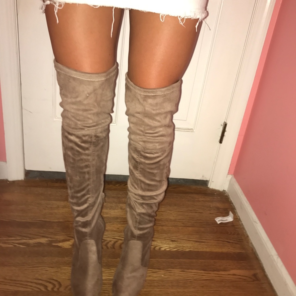 Faux suede over the knee heeled boots