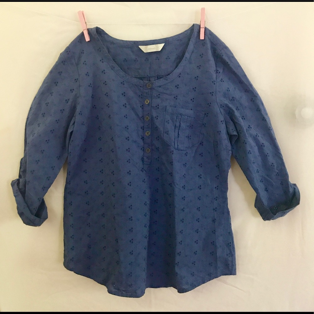 country Chic Embroidered Blue Blouse