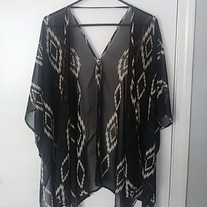 Printed sheer kimono