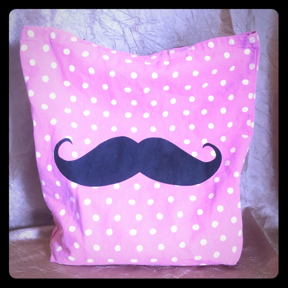 Pink tote bag with mustache