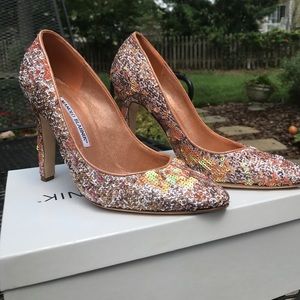 Manolo Blahnik size 37 sequin snake print heels