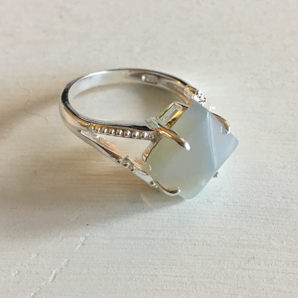 925 Sterling Silver Aqua Chalcedony Gemstone Ring