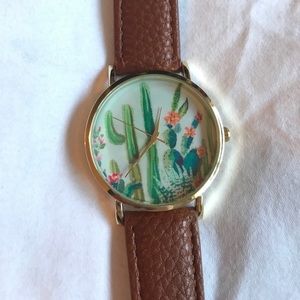 Cactus flower succulent brown + gold accent watch