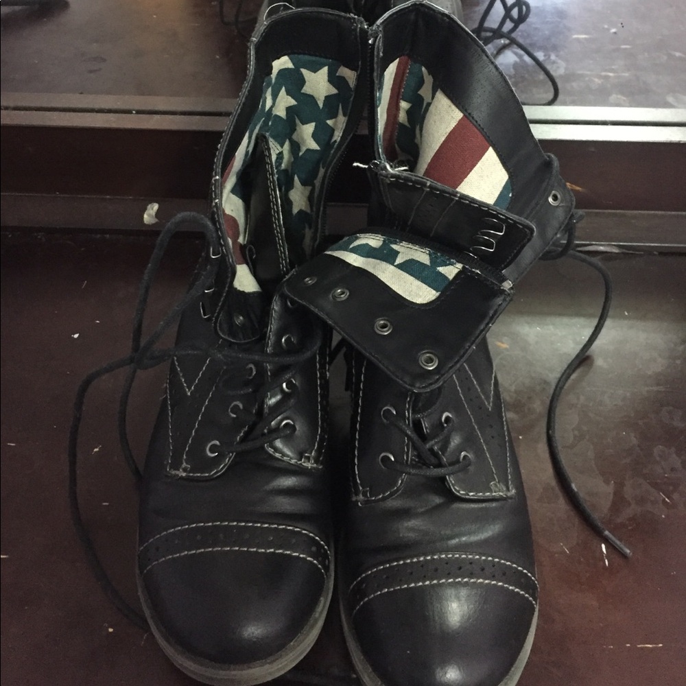 Black Combat Boots with Patriotic Printing