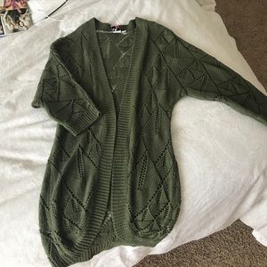 Long olive green knit cardigan