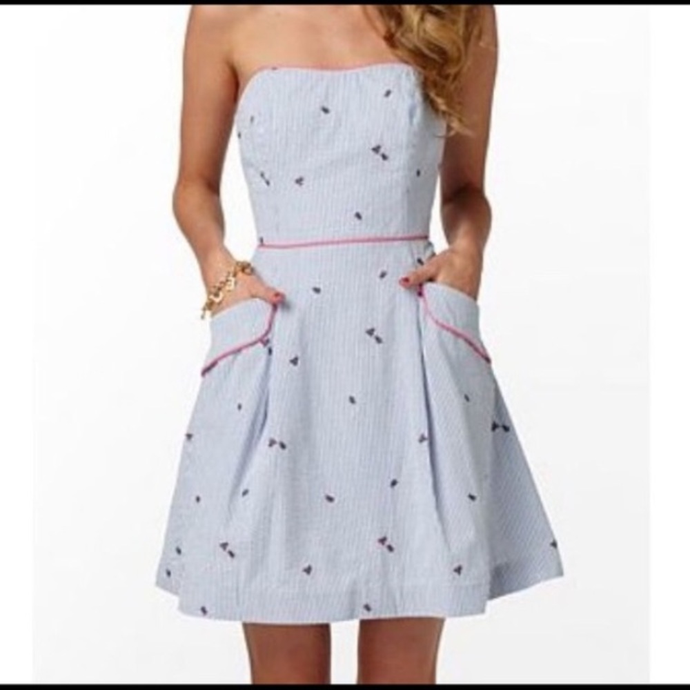 Lilly Pulitzer Seersucker Ladybug Strapless Dress