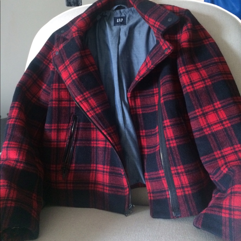 Gap Red Plaid Wool Motorcycle Jacket