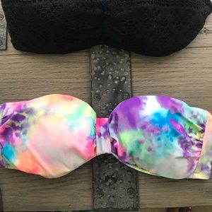 Tie dye strapless patted bikini top