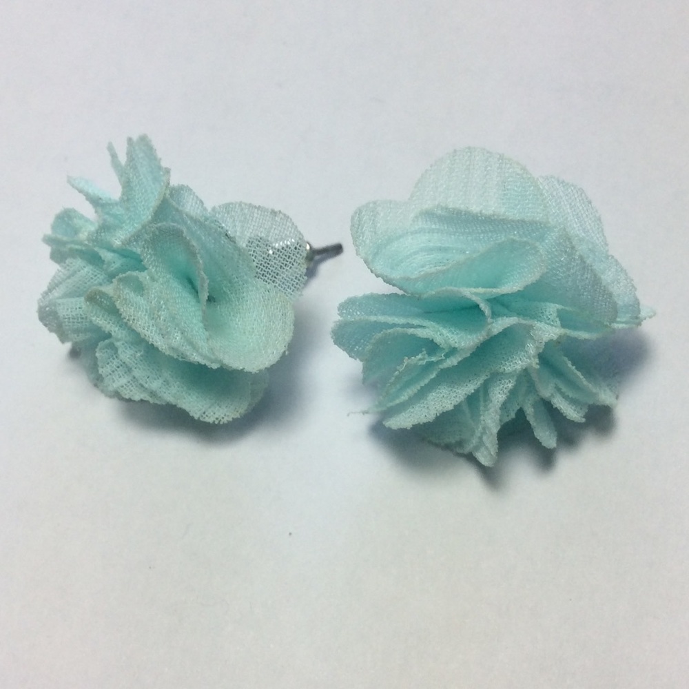Aqua Chiffon Flower Studs