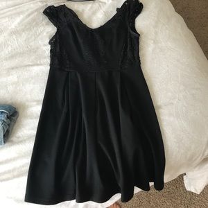 Black lace capped sleeve dress