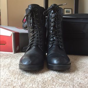 Black sparkly combat boots