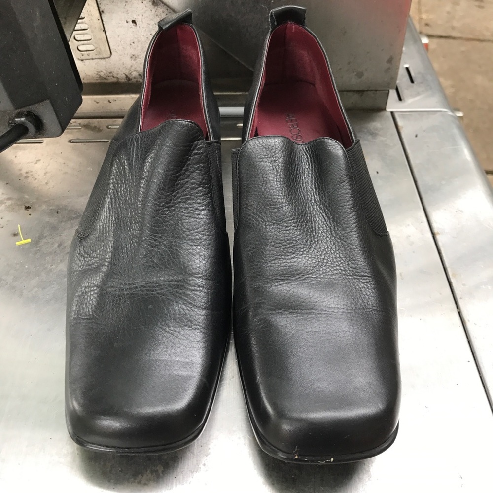 Black leather loafers