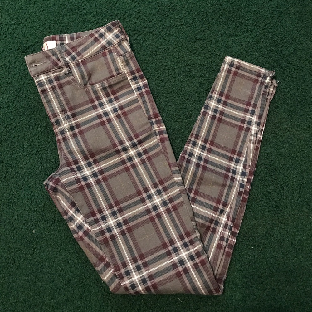 Gray, purple, blue and white skinny jeans.