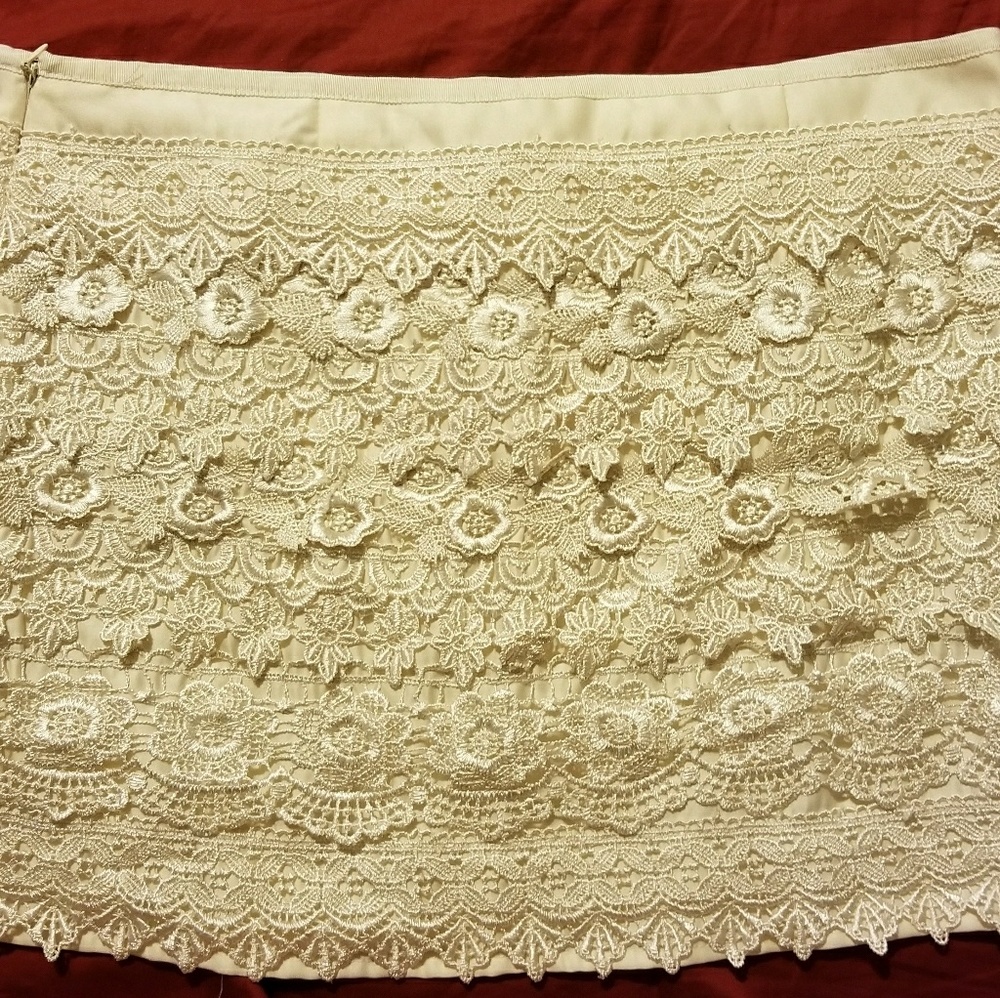 Cotton & mesh flower detailed mini skirt