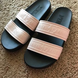 Vs pink double strap slides size small