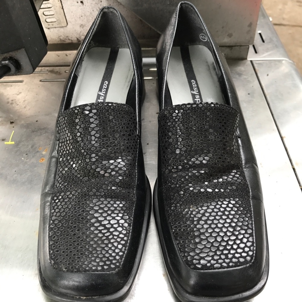 Black leather loafers