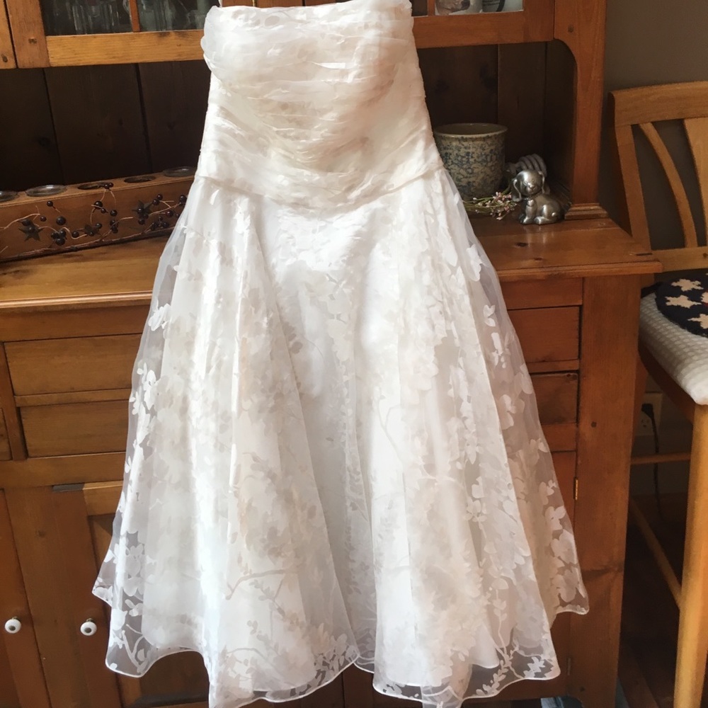 Strapless vintage wedding dress.