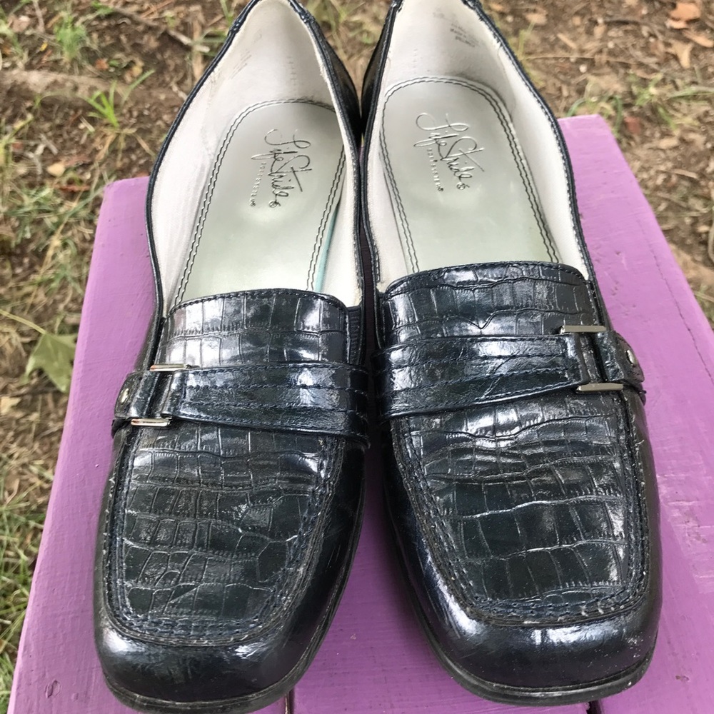 Black leather loafers