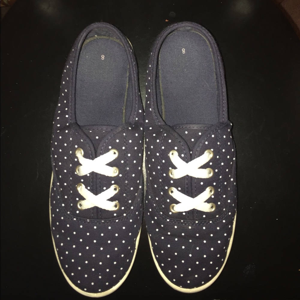 Navy and white polka dot shoes