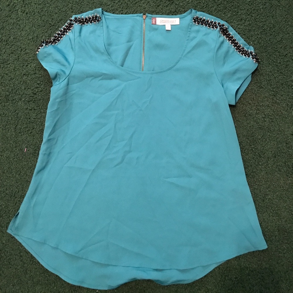Blue/Green Jennifer Lopez Dress Short Sleeve Shirt