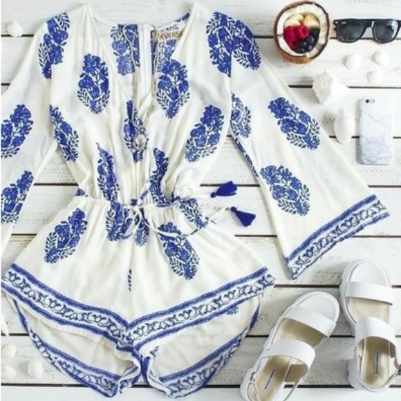 White V-Neck Floral Romper - Picture 2 of 3