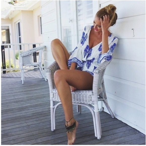 White V-Neck Floral Romper - Picture 3 of 3