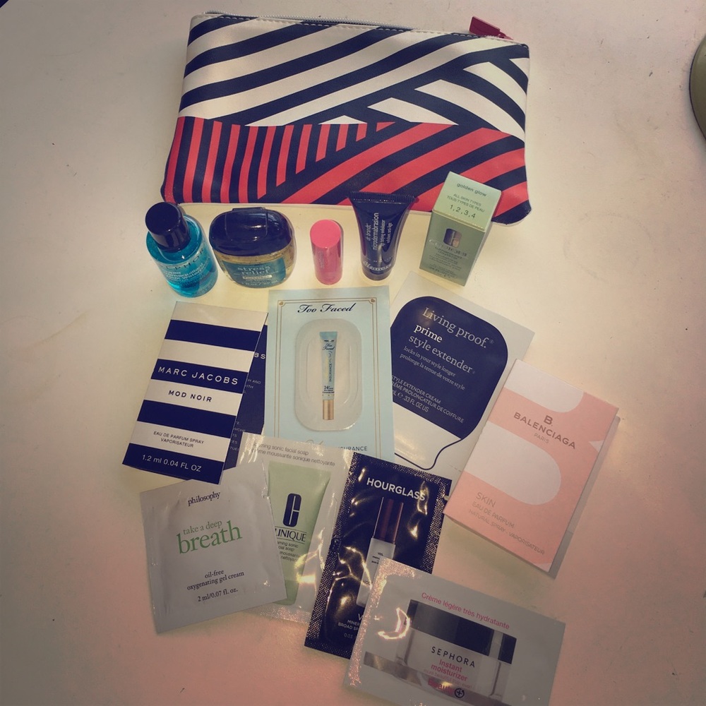sephora makeup bag with samples