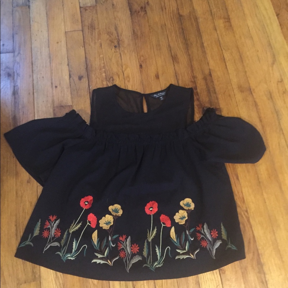 Floral Embroidered Cold Shoulder Top