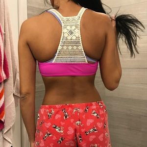 Aerie hot pink crochet bathing suit top