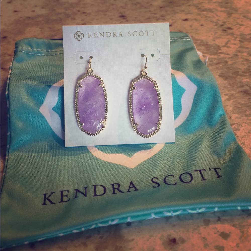 Kendra Scott gold & lavender stone earrings.