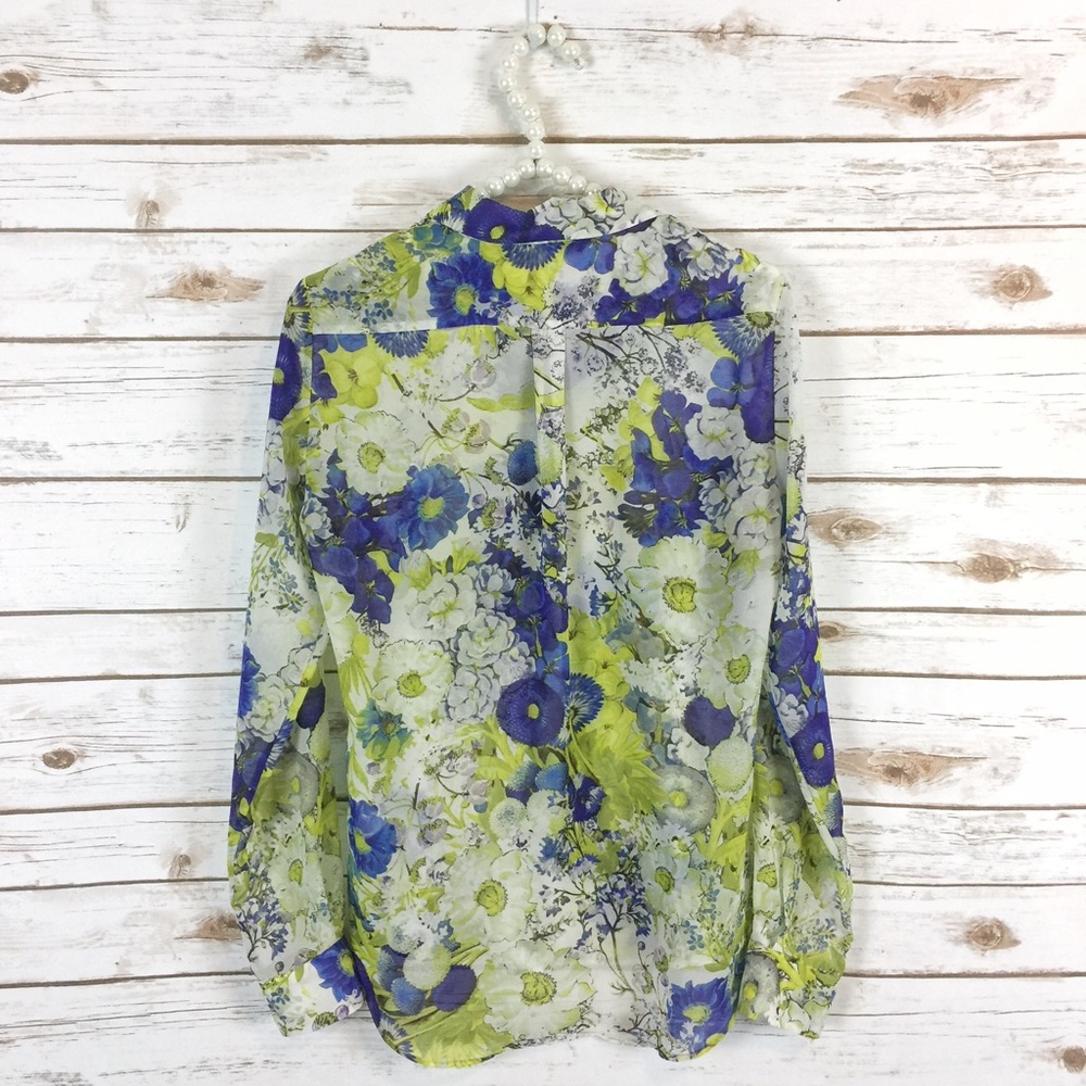SOLD 💚 zara // floral print green blue blouse - Picture 4 of 4
