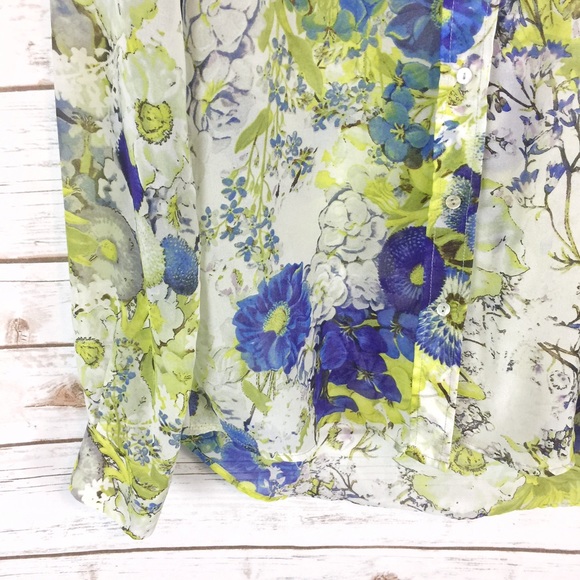 SOLD 💚 zara // floral print green blue blouse - Picture 3 of 4