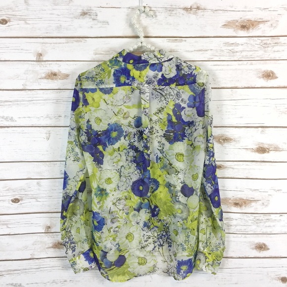 SOLD 💚 zara // floral print green blue blouse - Picture 4 of 4