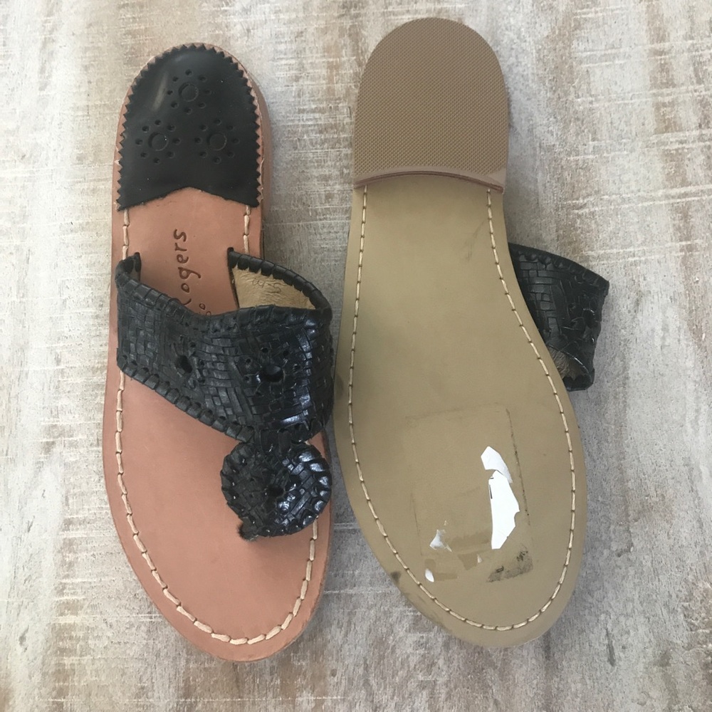 Jack Rogers Woven/Whipstiched Leather Sandal {Blk} - Picture 4 of 5