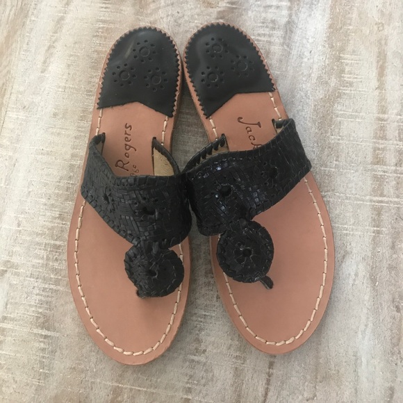 Jack Rogers Woven/Whipstiched Leather Sandal {Blk} - Picture 2 of 5