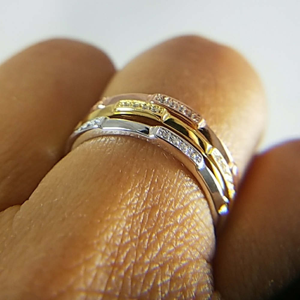 3pc stackable Tri Color Wedding Bands - Picture 3 of 8