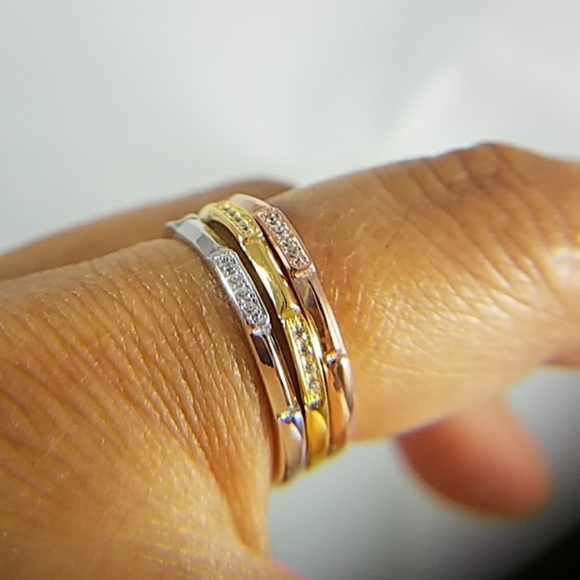 3pc stackable Tri Color Wedding Bands - Picture 2 of 8