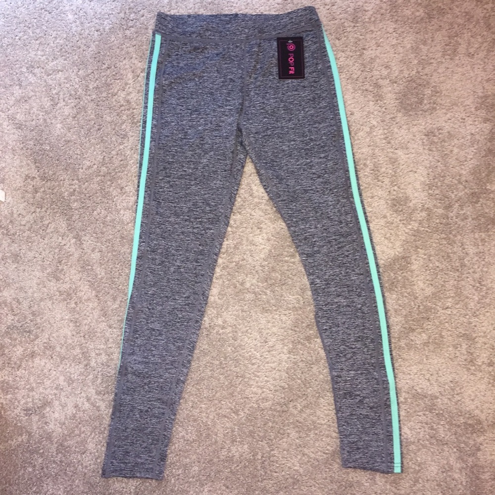 NWT Pop Fit Grey Leggings With Mint Stripes