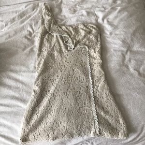 Cream, lace, one shoulder mini dress