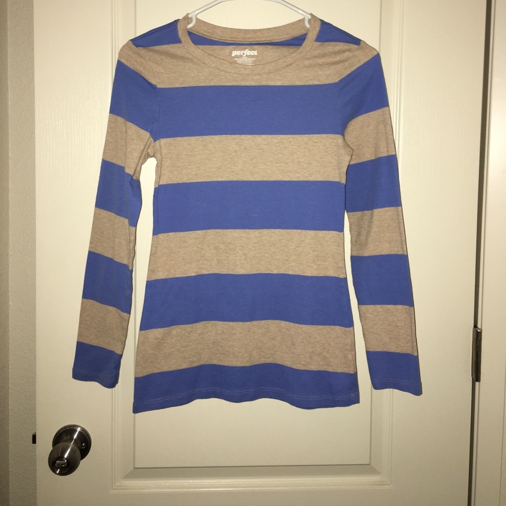 Tan and blue strips shirt