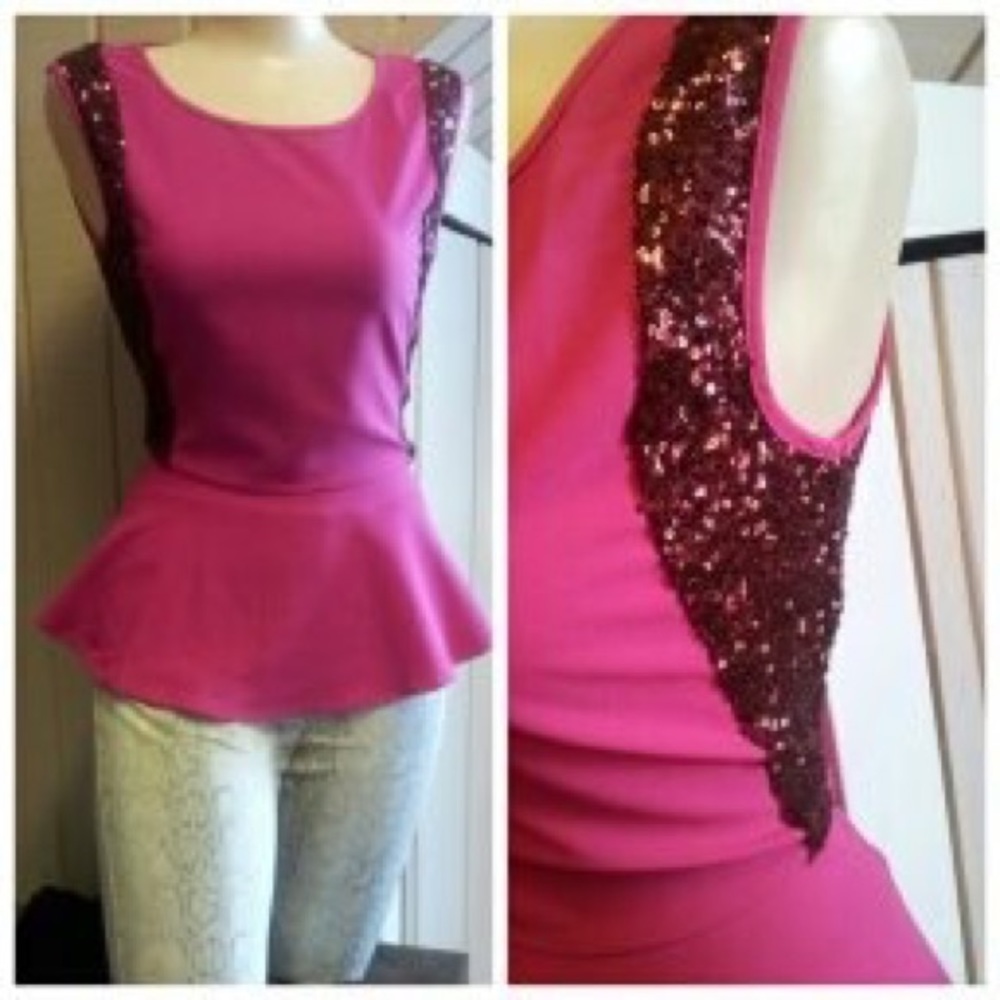 Fuchsia Peplum Top w/ Beading Trim