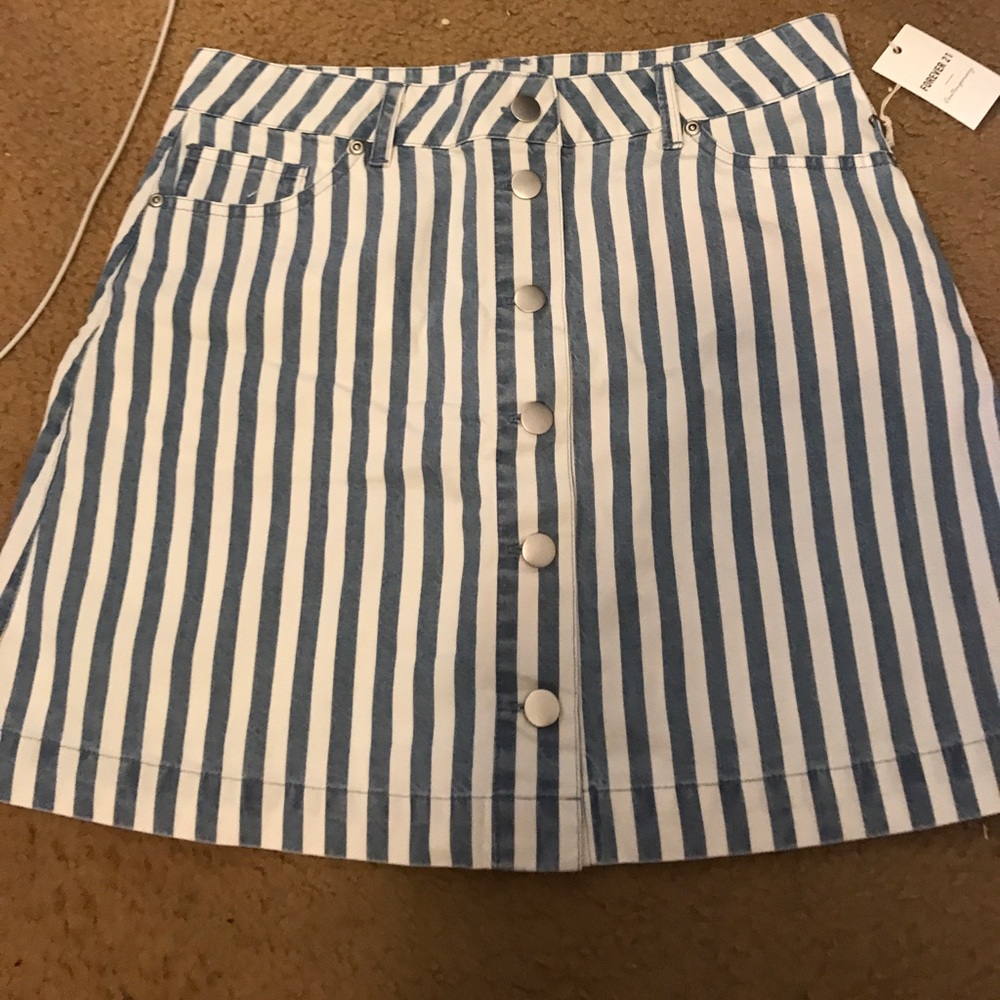 Forever 21 contemporary blue striped button skirt