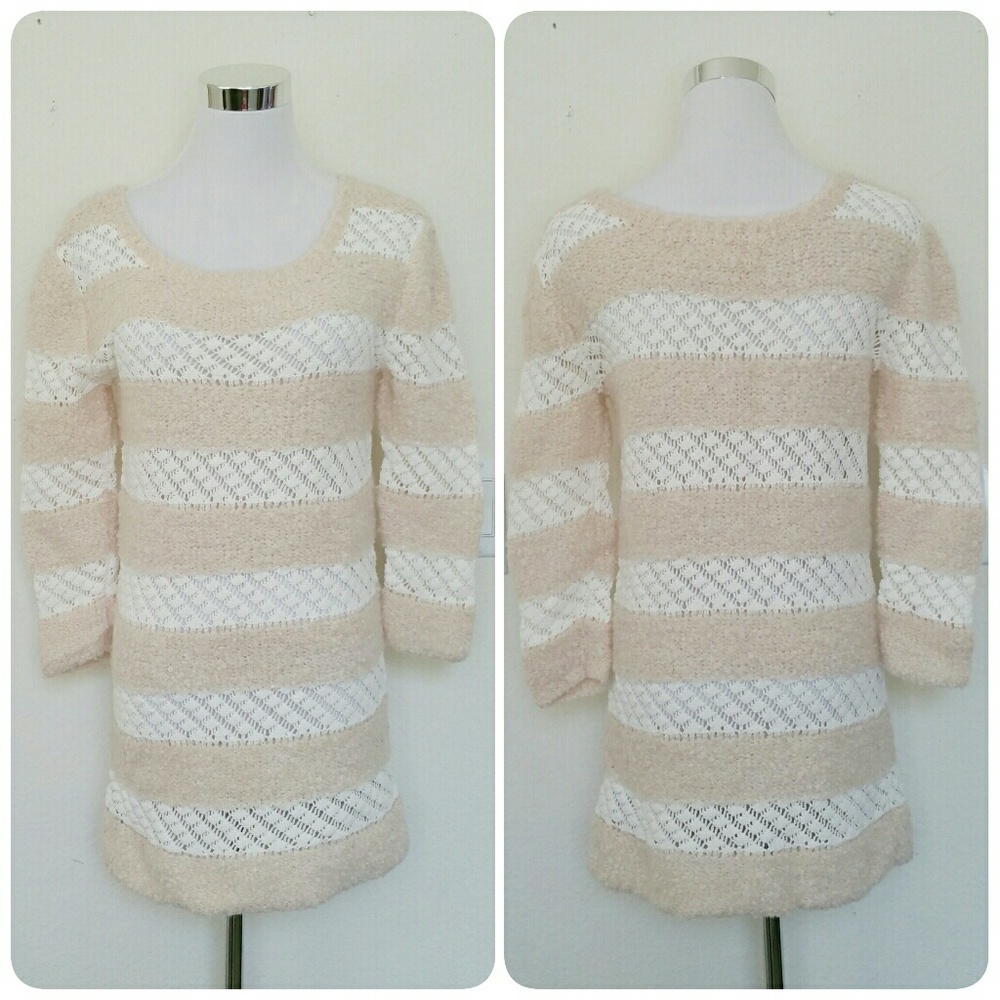 Beige and white sweater dress