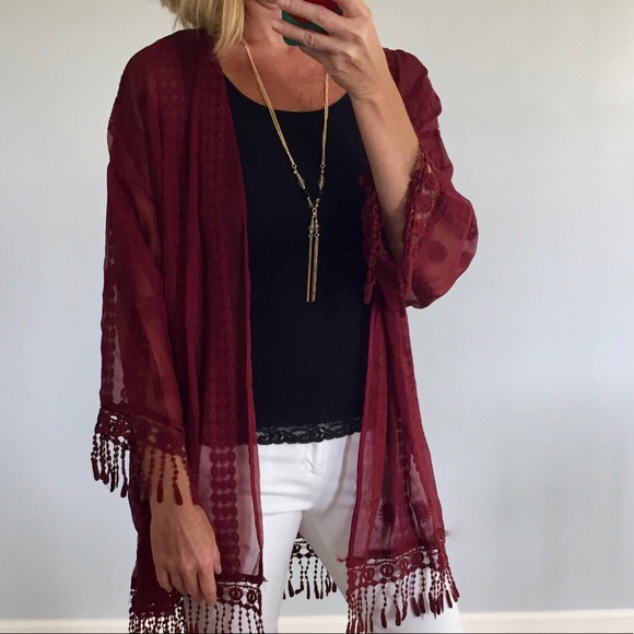 ❤️1 Small Left❤️Sheer Burgandy Open Cardi - Picture 2 of 7