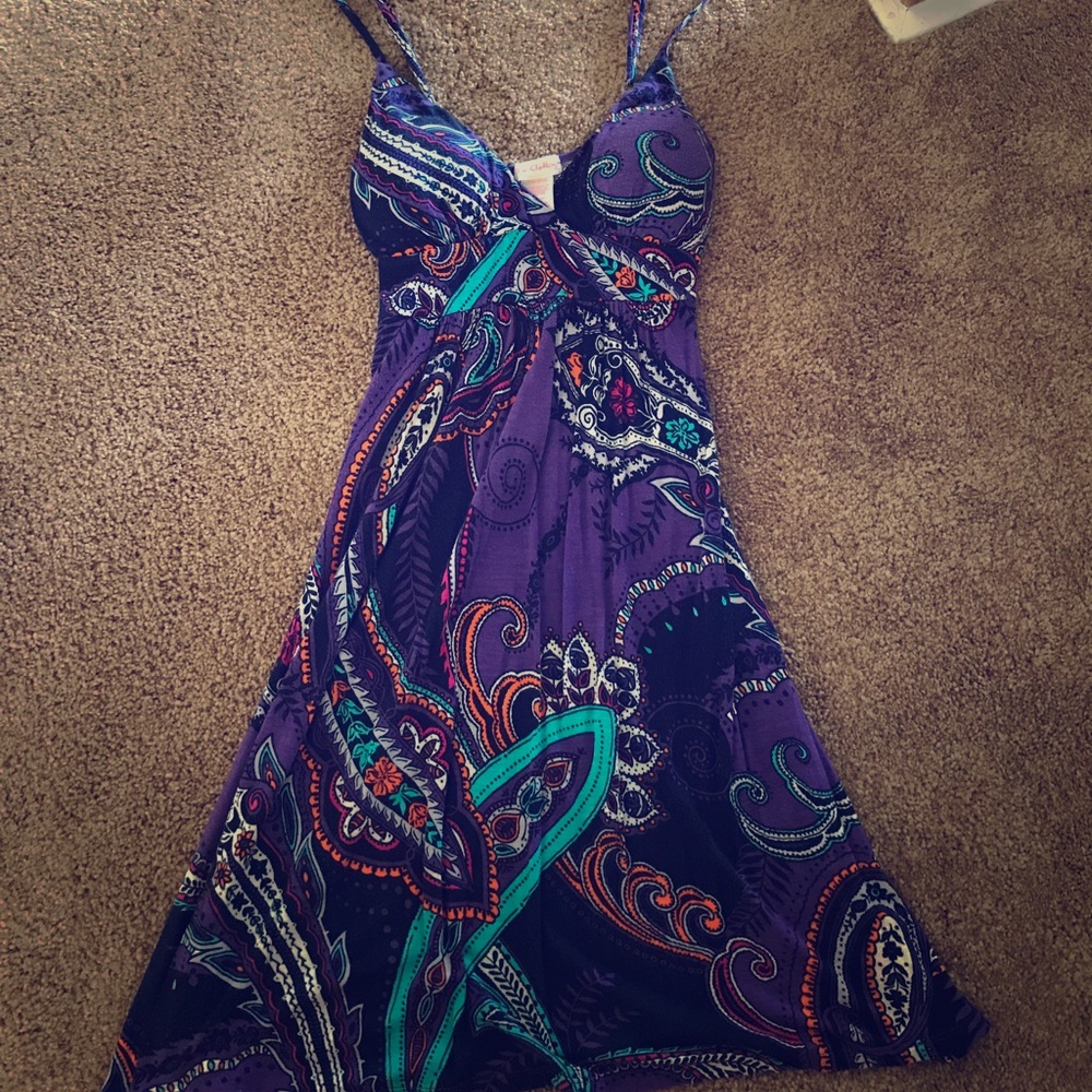 V neck purple paisley summer dress