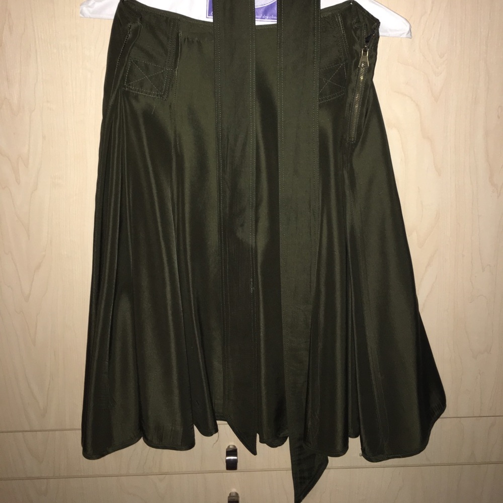 Military green silk skirt