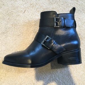 Barneys New York leather black ankle boots buckle
